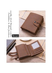 DIENQI Rfid Card Holder Smart Wallets Mens Leather Trifold Wallet Black Vintage Short Male Purses With Coin Pocket Walet Fleet