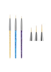 3pcs Nail Art Liner Brush Set Acrylic French Tape Tips Manicure Ultra-thin Line Drawing Pen UV Gel Brushes Painting Tools