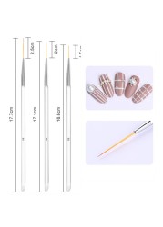 3pcs Nail Art Liner Brush Set Acrylic French Tape Tips Manicure Ultra-thin Line Drawing Pen UV Gel Brushes Painting Tools