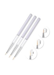 3pcs Nail Art Liner Brush Set Acrylic French Tape Tips Manicure Ultra-thin Line Drawing Pen UV Gel Brushes Painting Tools