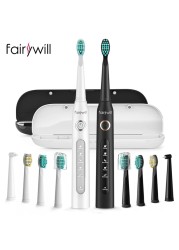 Fairywill FW-507 Sonic Electric Toothbrush 5 Modes USB Charger Waterproof Electronic Tooth with Brushes Replacement Heads