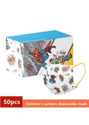 Disney Children's Mask Spider-Man Marvel Avengers Character Disposable Face Mask Cartoon Hero Pattern Lilo and Stitch Pixar Dust Cover