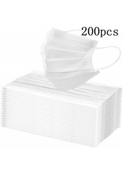 10-200pcs Disposable Face Mask 3 Ply Non-woven Mouth Mask Anti PM2.5 Dust Masks Elastic Earloop Respirator Mask Filter White Masken