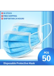 10-200pcs Disposable Face Mask 3 Ply Non-woven Mouth Mask Anti PM2.5 Dust Masks Elastic Earloop Respirator Mask Filter White Masken