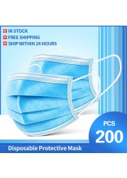 10-200 قطعة قناع للوجه يستخدم مرة واحدة 3 رقائق غير المنسوجة قناع الفم مكافحة PM2.5 أقنعة غبار مطاطا يارلوب التنفس قناع مرشح الأبيض Masken