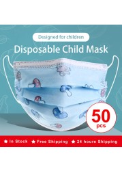 50/100pcs Cartoon Children Face Masks 3 Layer Disposable Mouth Flex Soft Breathable Cute Hygiene Kids Face Mask for Child