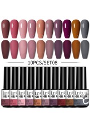 LILYCUTE 10pcs Gel Nail Polish Set With UV Lamp Nude Gel Semi Permanent Hybrid Varnish Base Top Coat Soak Off UV LED Nail Art