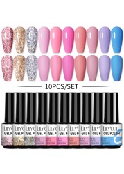 LILYCUTE 10pcs Gel Nail Polish Set With UV Lamp Nude Gel Semi Permanent Hybrid Varnish Base Top Coat Soak Off UV LED Nail Art