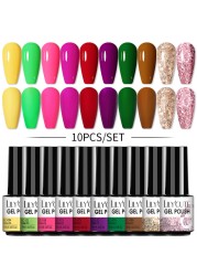 LILYCUTE 10pcs Gel Nail Polish Set With UV Lamp Nude Gel Semi Permanent Hybrid Varnish Base Top Coat Soak Off UV LED Nail Art