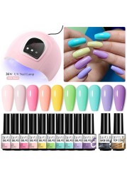 LILYCUTE 10pcs Gel Nail Polish Set With UV Lamp Nude Gel Semi Permanent Hybrid Varnish Base Top Coat Soak Off UV LED Nail Art