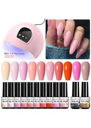 LILYCUTE 10pcs Gel Nail Polish Set With UV Lamp Nude Gel Semi Permanent Hybrid Varnish Base Top Coat Soak Off UV LED Nail Art