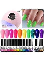 LILYCUTE 10pcs Gel Nail Polish Set With UV Lamp Nude Gel Semi Permanent Hybrid Varnish Base Top Coat Soak Off UV LED Nail Art