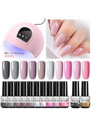 LILYCUTE 10pcs Gel Nail Polish Set With UV Lamp Nude Gel Semi Permanent Hybrid Varnish Base Top Coat Soak Off UV LED Nail Art