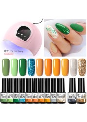 LILYCUTE 10pcs Gel Nail Polish Set With UV Lamp Nude Gel Semi Permanent Hybrid Varnish Base Top Coat Soak Off UV LED Nail Art