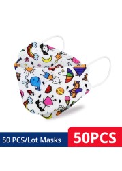 50-200pcs FPP2 Children's Mask KN95 Cartoon Face Mask Reusable Dustproof Breathable Protective For Boys Girl 4-12 Years Mascarilla