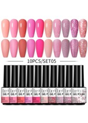 LILYCUTE 10/20/8/2pcs Gel Nail Polish Set Semi Permanent Glitter Hybrid Varnish Base Top Coat Soak Off UV LED Nails Gel