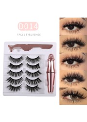 5 Pairs 3D Mink Magnetic False Eyelashes Waterproof Liquid Eyeliner Tweezers Long Lasting Makeup Tool