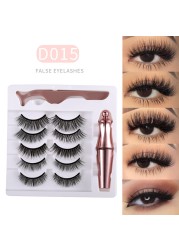 5 Pairs 3D Mink Magnetic False Eyelashes Waterproof Liquid Eyeliner Tweezers Long Lasting Makeup Tool