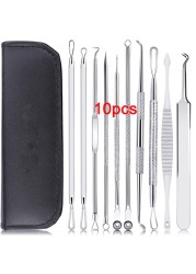 10pcs Acne Remover Tool Kit Stainless Steel Pro Blackhead Remover Beauty Face Pimple Blackhead Remover Needle Clip Pore Cleaner