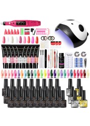 Nail Set With Nail Lamp Nail Dryer Manicure Drill Machine Manicure Set Kit Polygels Nail Gel Polish Set Soak Off Nail Art Tools Kits