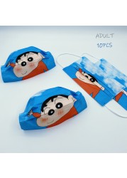 10-150pcs Adult/Children Disposable Masks Cartoon Character Coloring Shin Chan Protective 3 Layers Breathable Mask For Child Parents