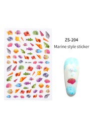 LEAMX Ocean Cute Glitter Laser Nail Art Marine Animal Shell Turtle Fish Starfish Nail Sticker Slider 9D Nail Sticker Decoration