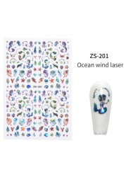 LEAMX Ocean Cute Glitter Laser Nail Art Marine Animal Shell Turtle Fish Starfish Nail Sticker Slider 9D Nail Sticker Decoration