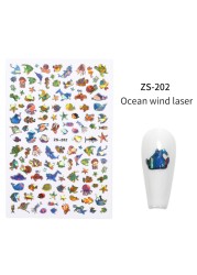 LEAMX Ocean Cute Glitter Laser Nail Art Marine Animal Shell Turtle Fish Starfish Nail Sticker Slider 9D Nail Sticker Decoration