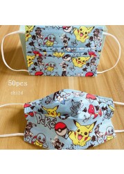 10-500pcs Pokemon Pikachu Anime Cartoon Disposable Mask Three-layer Protective Cartoon Pattern Printing Pokemon Student Mask