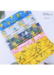 10-500pcs Pokemon Pikachu Anime Cartoon Disposable Mask Three-layer Protective Cartoon Pattern Printing Pokemon Student Mask