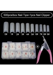 500pcs/box Clear Artificial False Nail Tips Capsule with Nails Cutter Coffin French Full Cover Fake Nails Manicure Tools