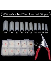 500pcs/box Clear Artificial False Nail Tips Capsule with Nails Cutter Coffin French Full Cover Fake Nails Manicure Tools