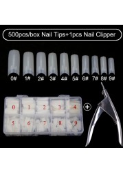 500pcs/box Clear Artificial False Nail Tips Capsule with Nails Cutter Coffin French Full Cover Fake Nails Manicure Tools