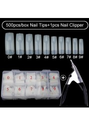 500pcs/box Clear Artificial False Nail Tips Capsule with Nails Cutter Coffin French Full Cover Fake Nails Manicure Tools