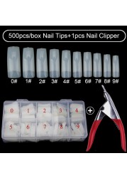 500pcs/box Clear Artificial False Nail Tips Capsule with Nails Cutter Coffin French Full Cover Fake Nails Manicure Tools