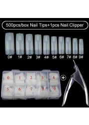 500pcs/box Clear Artificial False Nail Tips Capsule with Nails Cutter Coffin French Full Cover Fake Nails Manicure Tools