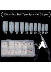 500pcs/box Clear Artificial False Nail Tips Capsule with Nails Cutter Coffin French Full Cover Fake Nails Manicure Tools