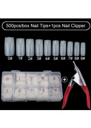 500pcs/box Clear Artificial False Nail Tips Capsule with Nails Cutter Coffin French Full Cover Fake Nails Manicure Tools