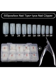 500pcs/box Clear Artificial False Nail Tips Capsule with Nails Cutter Coffin French Full Cover Fake Nails Manicure Tools