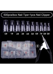 500pcs/box Clear Artificial False Nail Tips Capsule with Nails Cutter Coffin French Full Cover Fake Nails Manicure Tools