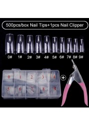 500pcs/box Clear Artificial False Nail Tips Capsule with Nails Cutter Coffin French Full Cover Fake Nails Manicure Tools