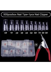 500pcs/box Clear Artificial False Nail Tips Capsule with Nails Cutter Coffin French Full Cover Fake Nails Manicure Tools