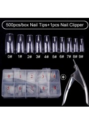 500pcs/box Clear Artificial False Nail Tips Capsule with Nails Cutter Coffin French Full Cover Fake Nails Manicure Tools