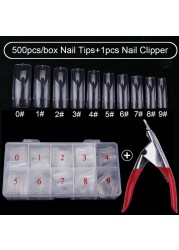 500pcs/box Clear Artificial False Nail Tips Capsule with Nails Cutter Coffin French Full Cover Fake Nails Manicure Tools