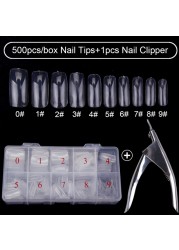 500pcs/box Clear Artificial False Nail Tips Capsule with Nails Cutter Coffin French Full Cover Fake Nails Manicure Tools