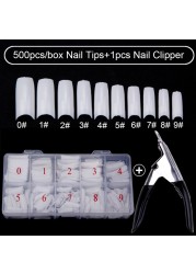 500pcs/box Clear Artificial False Nail Tips Capsule with Nails Cutter Coffin French Full Cover Fake Nails Manicure Tools