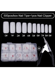 500pcs/box Clear Artificial False Nail Tips Capsule with Nails Cutter Coffin French Full Cover Fake Nails Manicure Tools