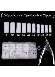 500pcs/box Clear Artificial False Nail Tips Capsule with Nails Cutter Coffin French Full Cover Fake Nails Manicure Tools