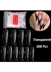 500pcs Extra Long Full Cover Stiletto Nail Tips XXL Long Tips Sharp Almond Acrylic False Nail Art Tips 10 Sizes DIY Finger