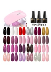 Mtssii 16/60pcs Nail Gel Polish Set Semi Permanent Pure Color and Glitter Gel Set Soak Off UV Gel for Nail Art Beauty DIY Design